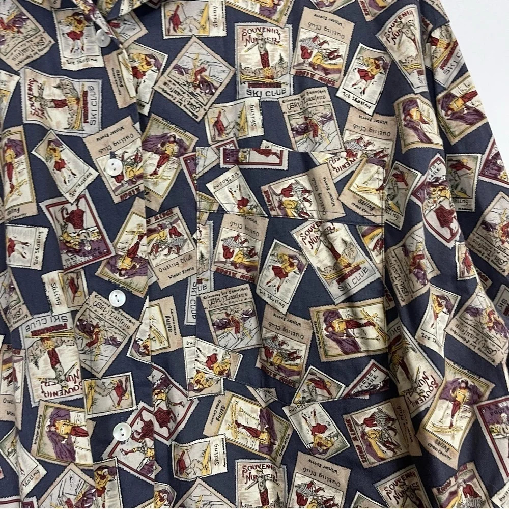 Banana Republic Safari Travel Shirt Mens Medium Ski Club Stamp AOP Button Down - Picture 4 of 10